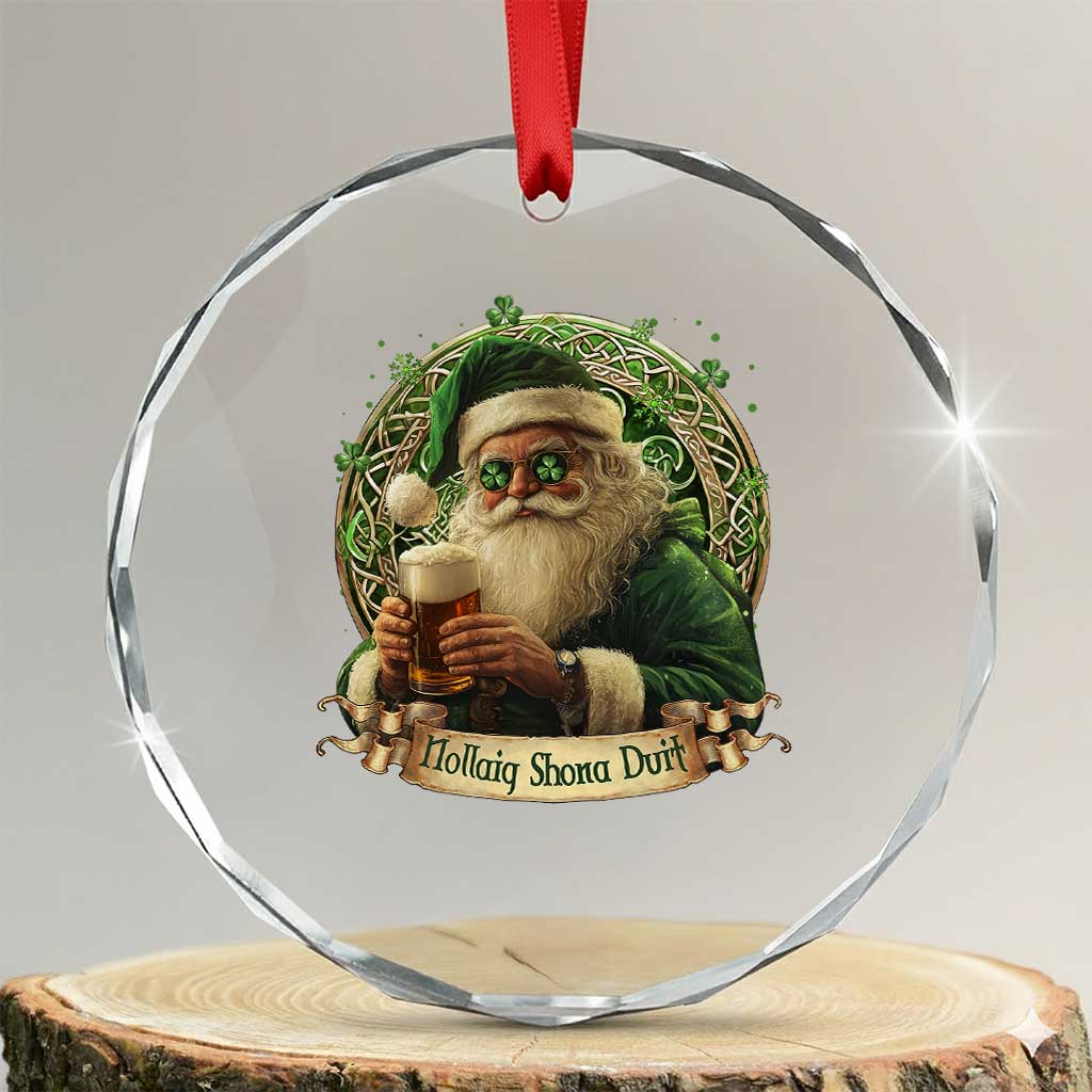 Irish Xmas Crystal Glass Ornament Nollaig Shona Duit Shamrock Santa Drinking Beer TS09 Transparent Glass 3'' Circle Print Your Wear