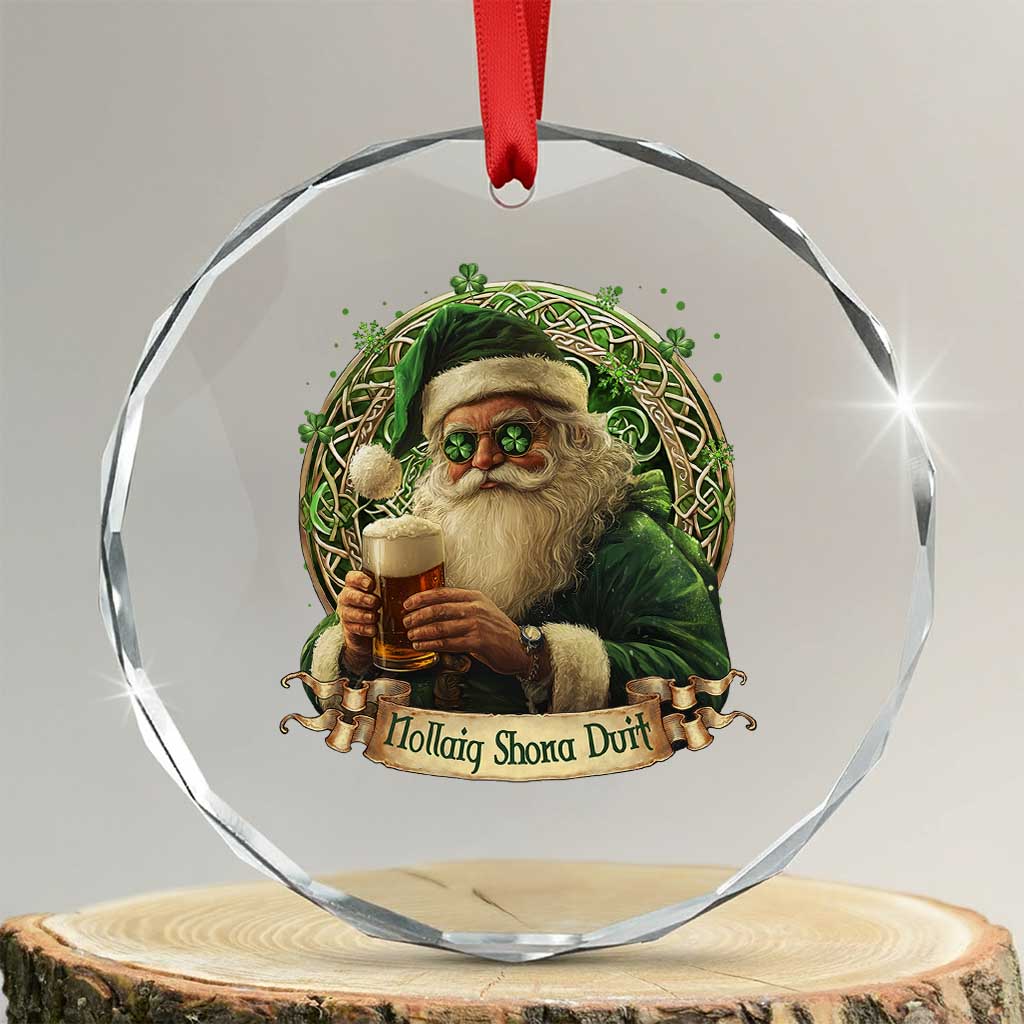 Irish Xmas Crystal Glass Ornament Nollaig Shona Duit Shamrock Santa Drinking Beer TS09 Transparent Glass 3'' Circle Print Your Wear