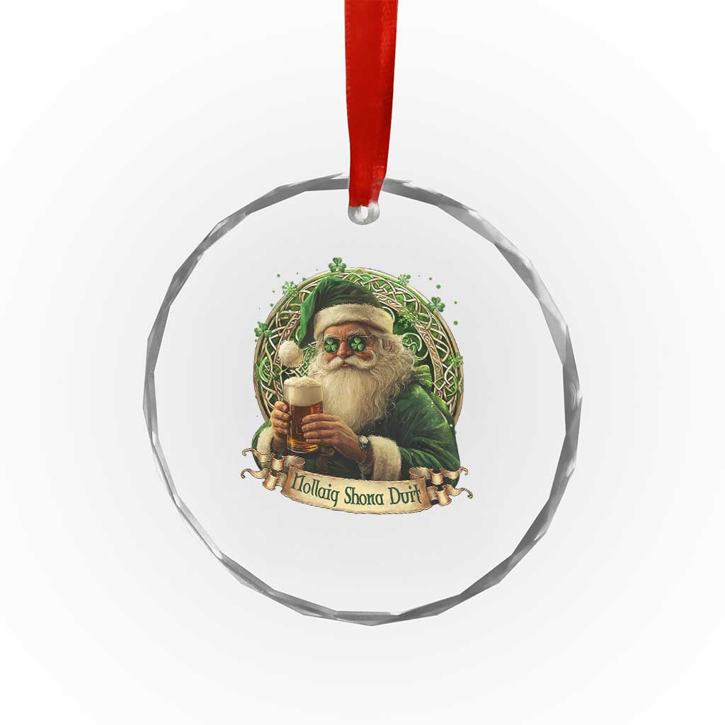 Irish Xmas Crystal Glass Ornament Nollaig Shona Duit Shamrock Santa Drinking Beer TS09 Print Your Wear