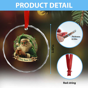 Irish Xmas Crystal Glass Ornament Nollaig Shona Duit Shamrock Santa Drinking Beer TS09 Print Your Wear