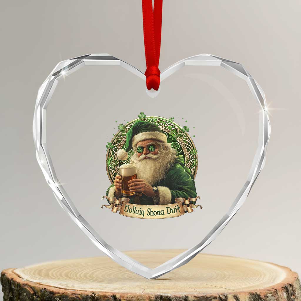 Irish Xmas Heart Crystal Glass Ornament Nollaig Shona Duit Shamrock Santa Drinking Beer TS09 Transparent Glass 3'' Heart Print Your Wear