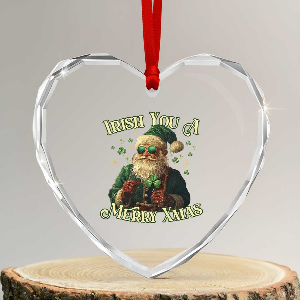 Irish You A Merry Xmas Heart Crystal Glass Ornament Shamrock Santa Ireland Lucky TS09 Transparent Glass 3'' Heart Print Your Wear
