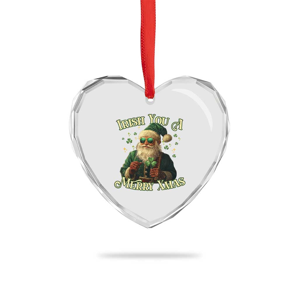 Irish You A Merry Xmas Heart Crystal Glass Ornament Shamrock Santa Ireland Lucky TS09 Print Your Wear