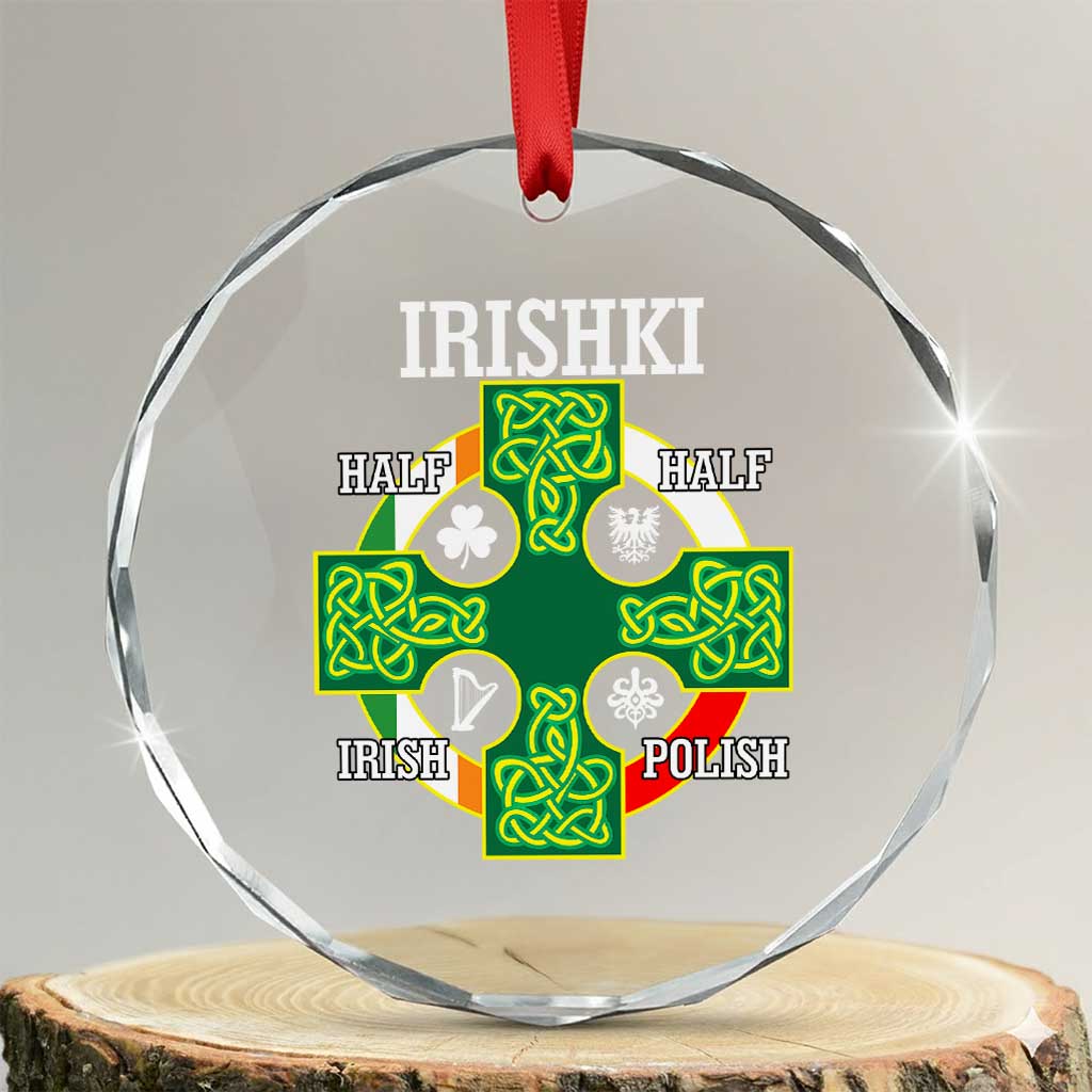 Irishki Half Irish Half Polish Crystal Glass Ornament Celtic Cross St Patricks TS11 Transparent Glass 3'' Circle Print Your Wear