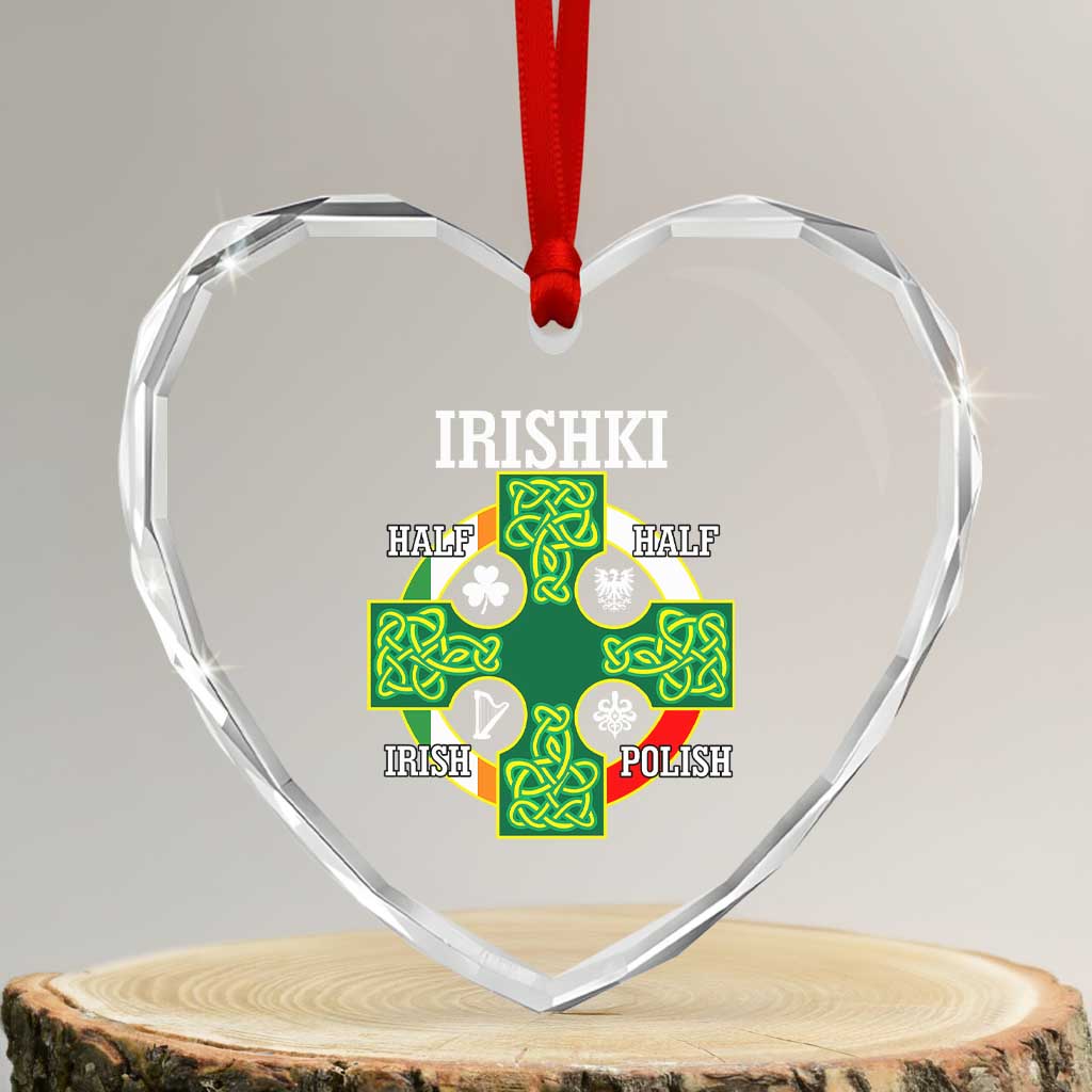 Irishki Half Irish Half Polish Heart Crystal Glass Ornament Celtic Cross St Patricks TS11 Transparent Glass 3'' Heart Print Your Wear