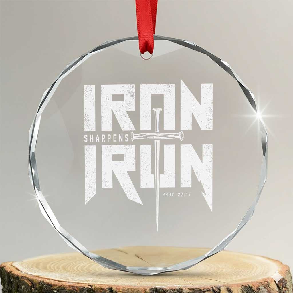Iron Sharpens Iron Crystal Glass Ornament Christian Bible Scripture Gym Workout TS11 Transparent Glass 3'' Circle Print Your Wear