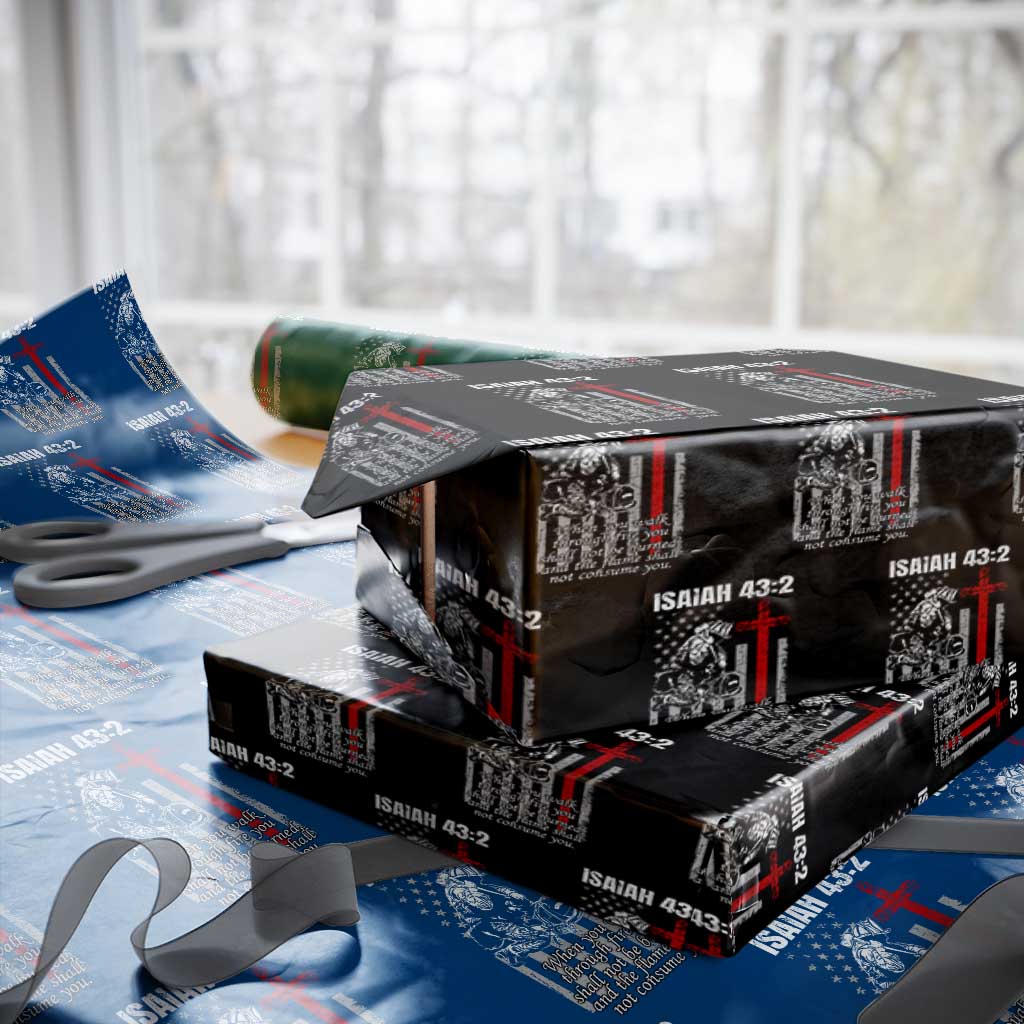 Isaiah 43 2 Firefighter Wrapping Paper Roll Fireman Prayer Cross Bible Verse American Flag TS10 Black Print Your Wear