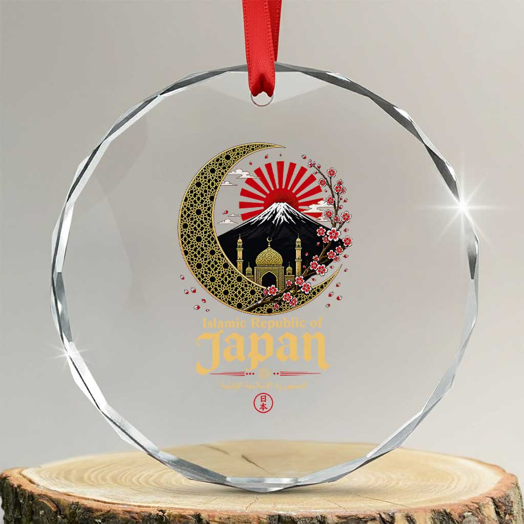 Islamic Republic of Japan Aesthetic Graphic Crystal Glass Ornament Mount Fuji Mosque Cultural Fusion TS02 Transparent Glass 3'' Circle Print Your Wear