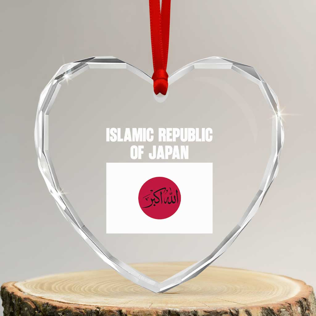 Islamic Republic of Japan Arabic Calligraphy Flag Heart Crystal Glass Ornament Allahu Akbar Presidential Gaffe Satirical