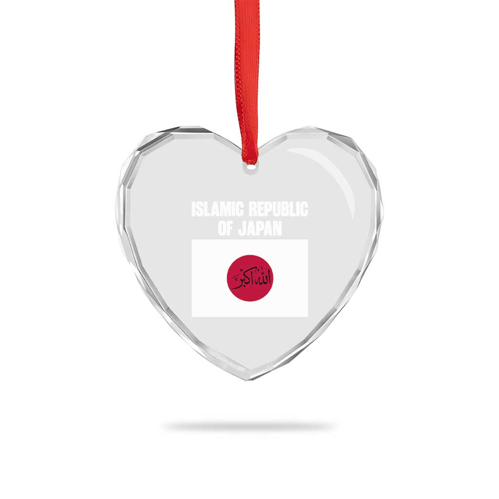 Islamic Republic of Japan Arabic Calligraphy Flag Heart Crystal Glass Ornament Allahu Akbar Presidential Gaffe Satirical