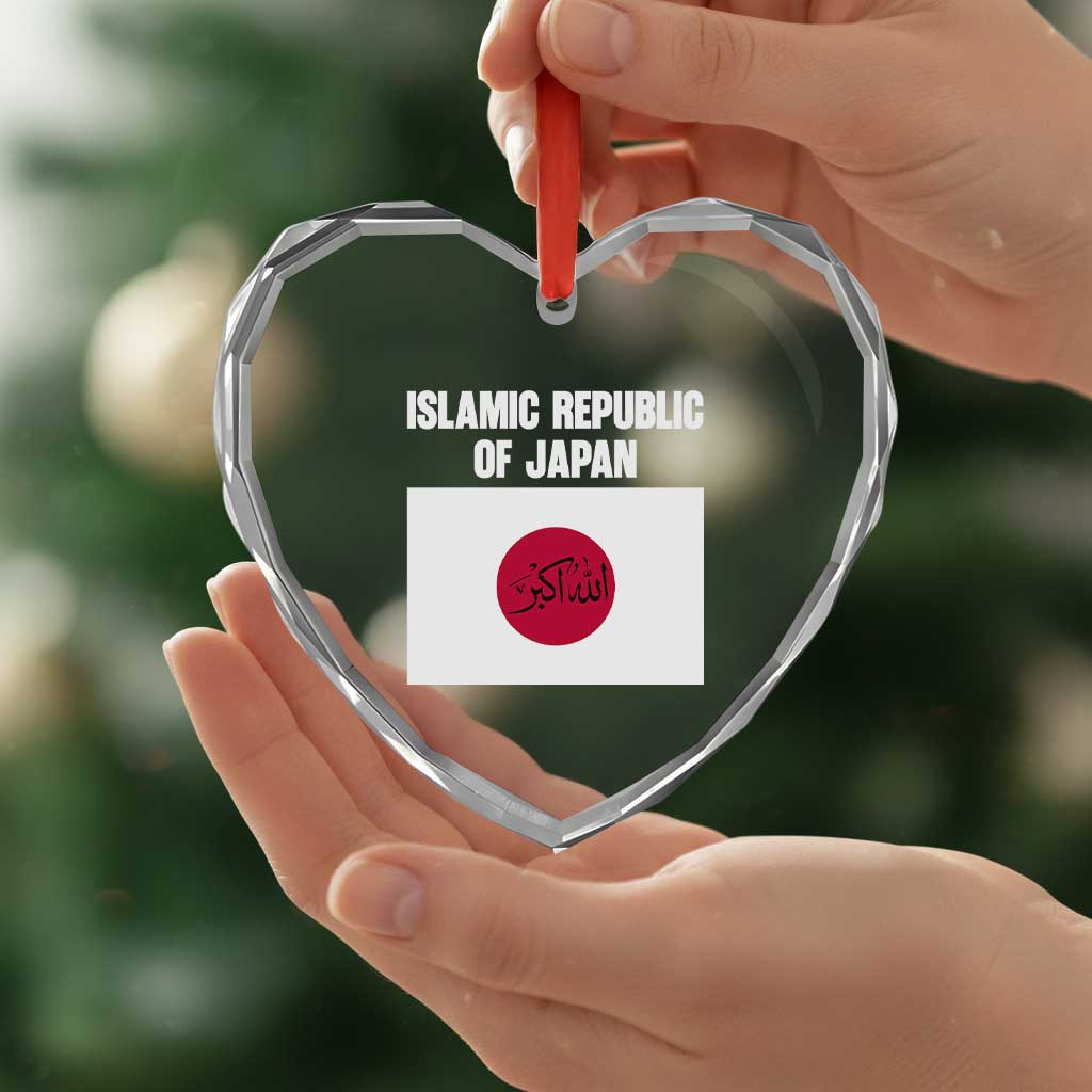 Islamic Republic of Japan Arabic Calligraphy Flag Heart Crystal Glass Ornament Allahu Akbar Presidential Gaffe Satirical