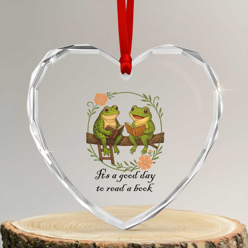 It Is A Good Day To Read A Book Heart Crystal Glass Ornament Frog Book Lover TS12 Transparent Glass 3'' Heart Print Your Wear