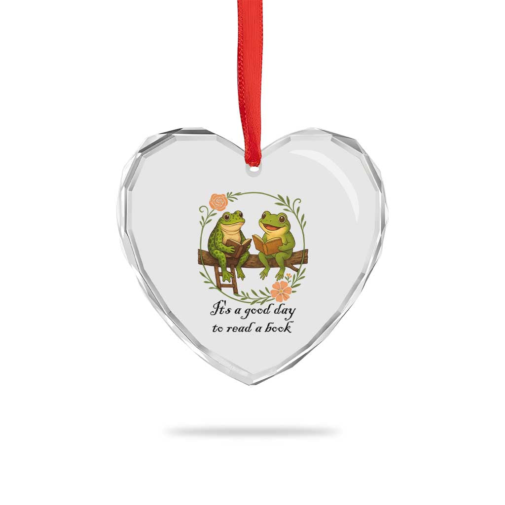 It Is A Good Day To Read A Book Heart Crystal Glass Ornament Frog Book Lover TS12 Print Your Wear