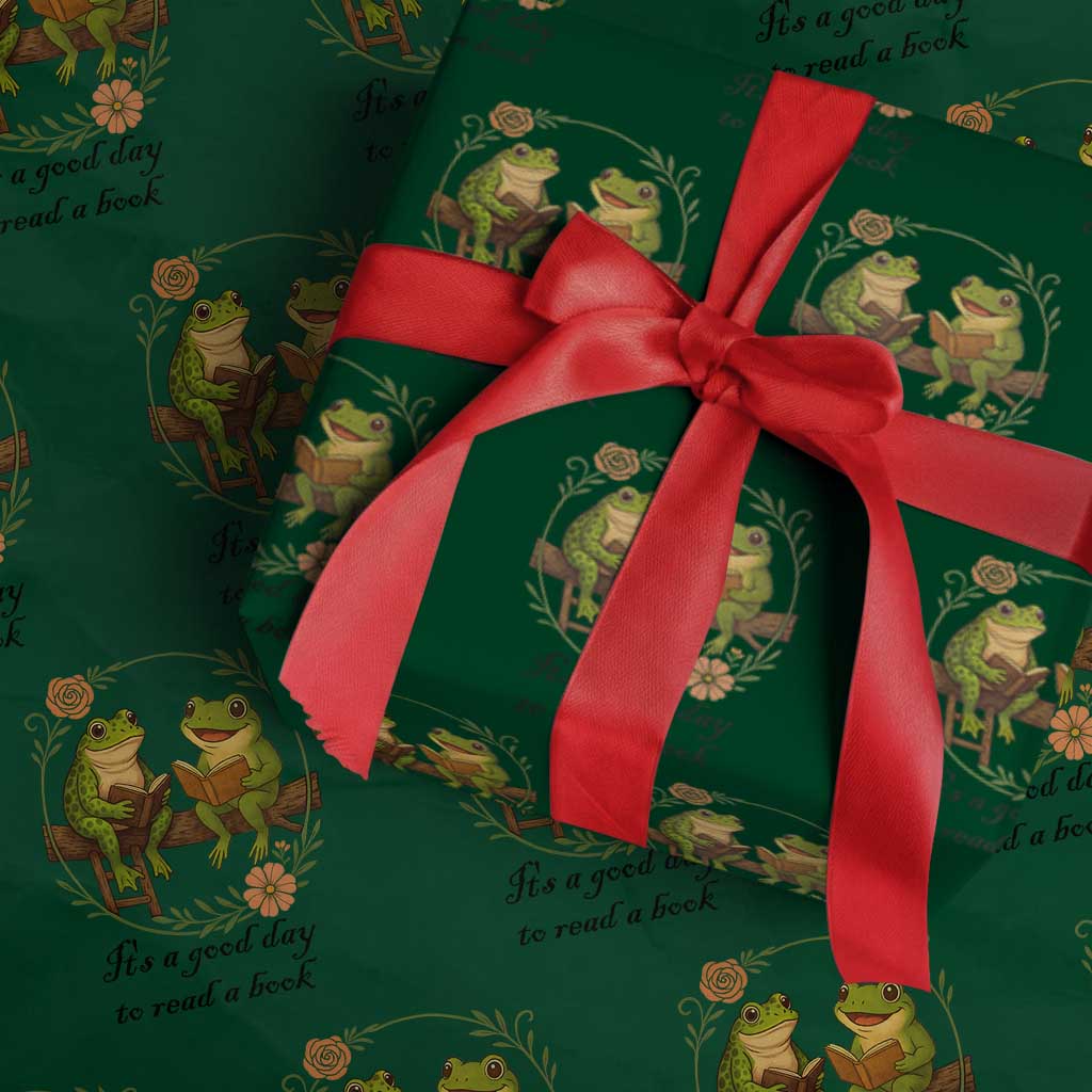It Is A Good Day To Read A Book Wrapping Paper Roll Frog Book Lover TS12 Green Print Your Wear