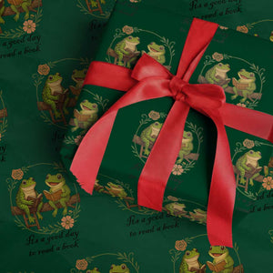 It Is A Good Day To Read A Book Wrapping Paper Roll Frog Book Lover TS12 Green Print Your Wear