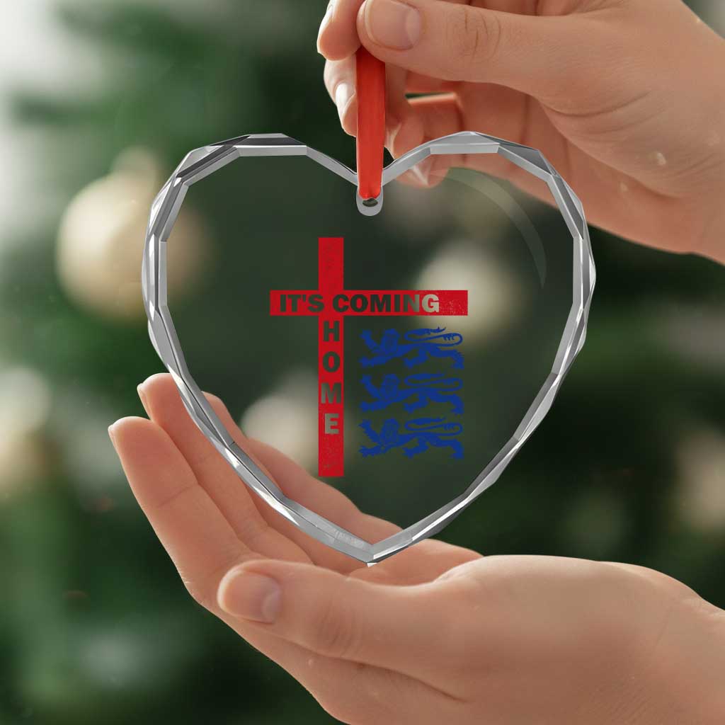 It Is Coming Home England Football Heart Crystal Glass Ornament St George Cross Three Lions