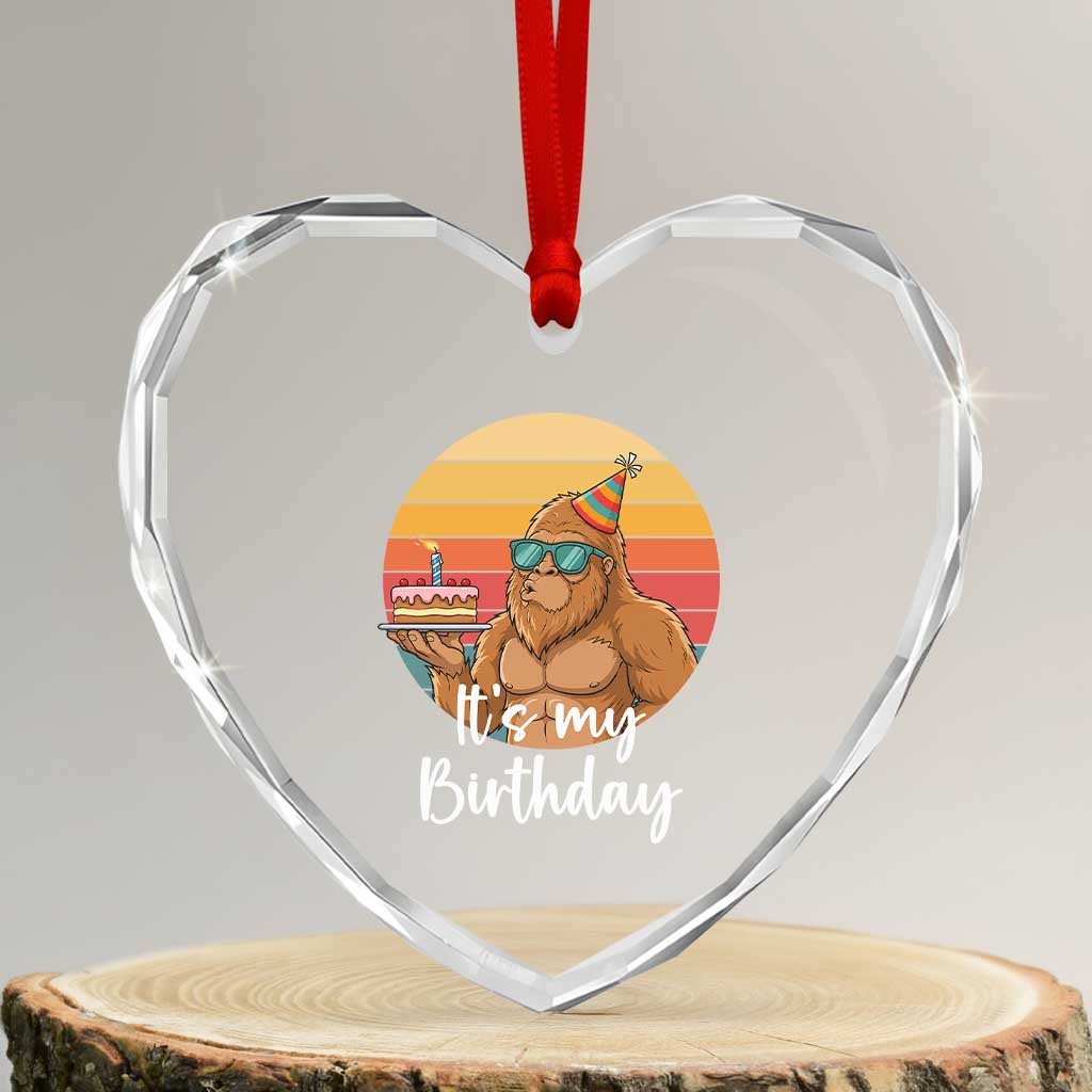 It Is My Birthday Heart Crystal Glass Ornament Funny Bigfoot Blowing Candle Birthday Cake TS12 Transparent Glass 3'' Heart Print Your Wear