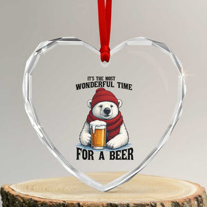 It is The Most Wonderful Time For A Beer Heart Crystal Glass Ornament Funny Polar Bear Drinking Beer TS12 Transparent Glass 3'' Heart Print Your Wear