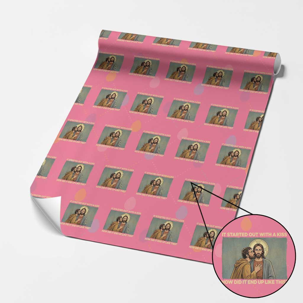 It Started Out With A Kiss Christian Easter Wrapping Paper Roll Judas Betrayal Biblical Scene Faith Reflection Gift TS02 Pink Print Your Wear