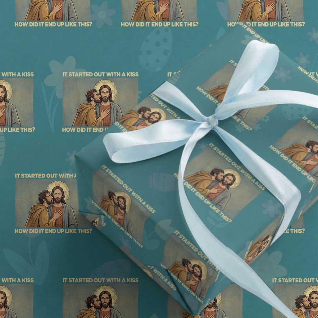 It Started Out With A Kiss Christian Easter Wrapping Paper Roll Judas Betrayal Biblical Scene Faith Reflection Gift TS02 Teal Print Your Wear