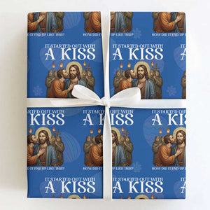 It Started Out With A Kiss Funny Jesus Christian Easter Wrapping Paper Roll Judas Betrayal Jesus Faith Message Biblical Humor TS02 Royal Blue Print Your Wear