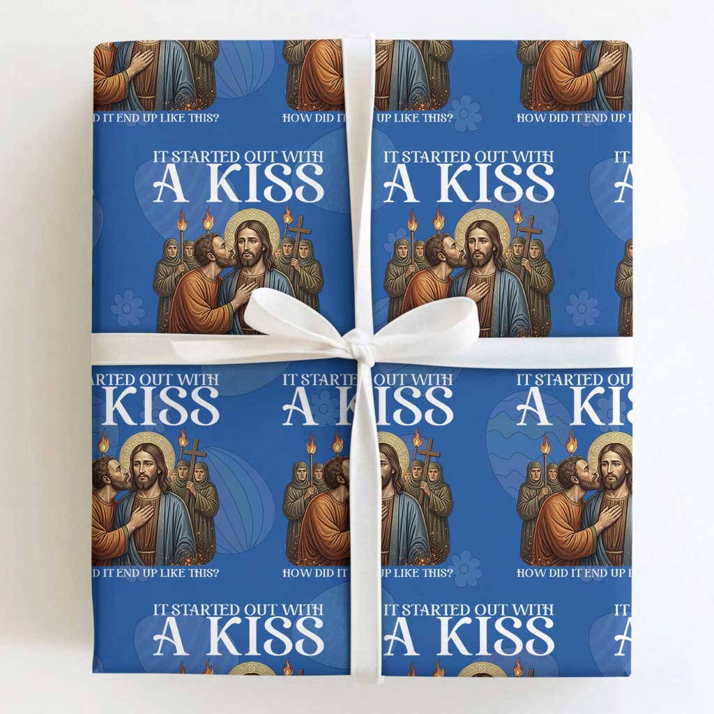It Started Out With A Kiss Funny Jesus Christian Easter Wrapping Paper Roll Judas Betrayal Jesus Faith Message Biblical Humor TS02 Royal Blue Print Your Wear
