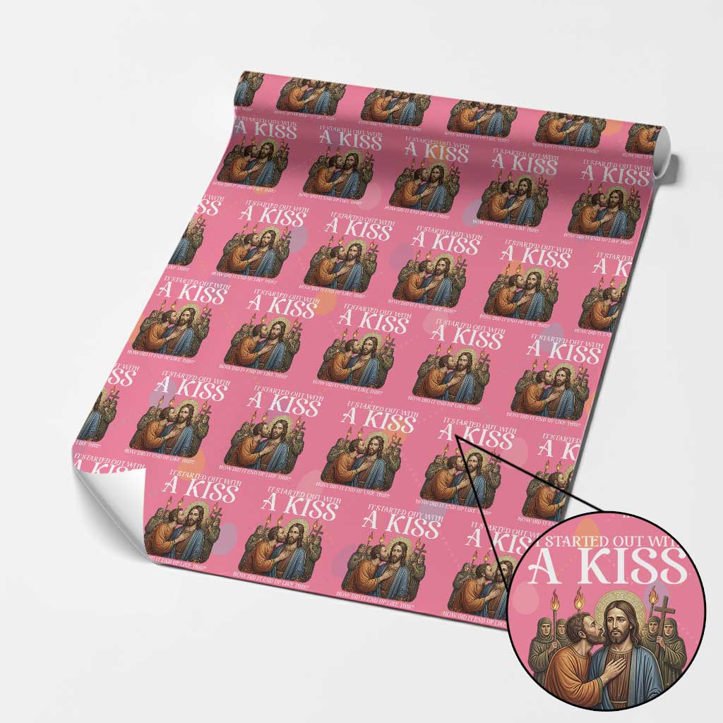 It Started Out With A Kiss Funny Jesus Christian Easter Wrapping Paper Roll Judas Betrayal Jesus Faith Message Biblical Humor TS02 Pink Print Your Wear