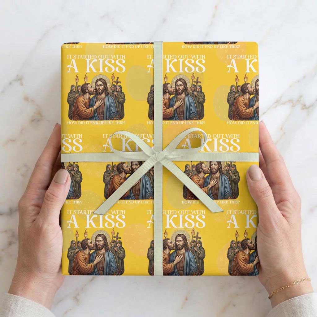 It Started Out With A Kiss Funny Jesus Christian Easter Wrapping Paper Roll Judas Betrayal Jesus Faith Message Biblical Humor TS02 Yellow Print Your Wear