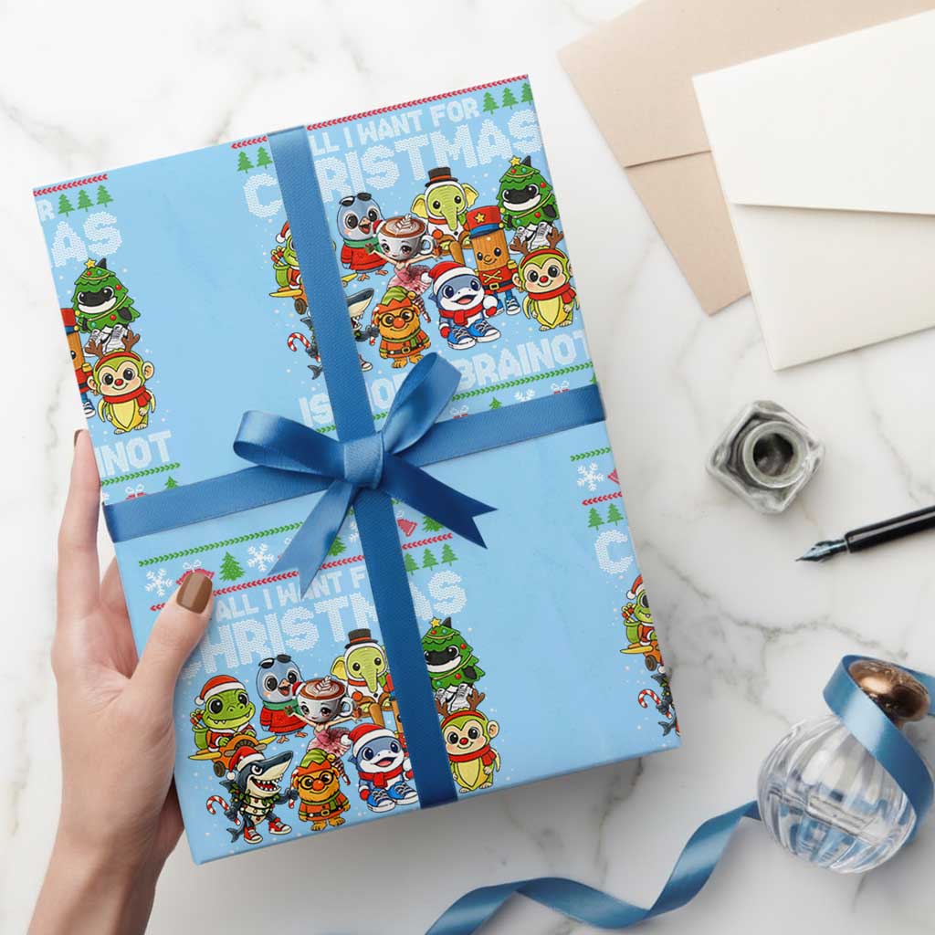 Italian Brainrot Christmas Meme Wrapping Paper Roll All I Want For Xmas Is More Brainot TS14 Light Blue Print Your Wear
