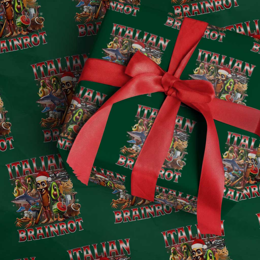 Italian Brainrot Christmas Meme Wrapping Paper Roll Funny Brain Rot Gen Z Meme TS14 Green Print Your Wear