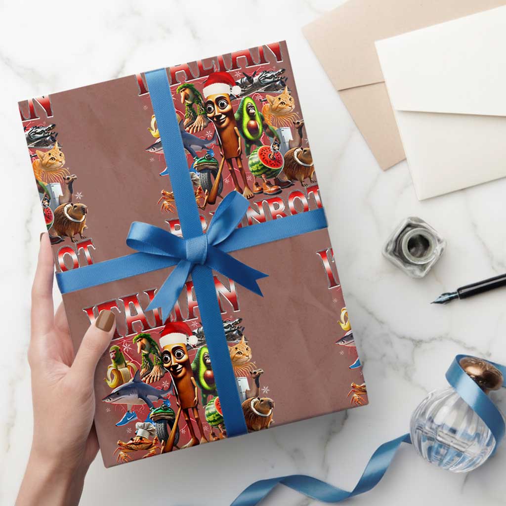 Italian Brainrot Christmas Meme Wrapping Paper Roll Funny Brain Rot Gen Z Meme TS14 Mocha Print Your Wear