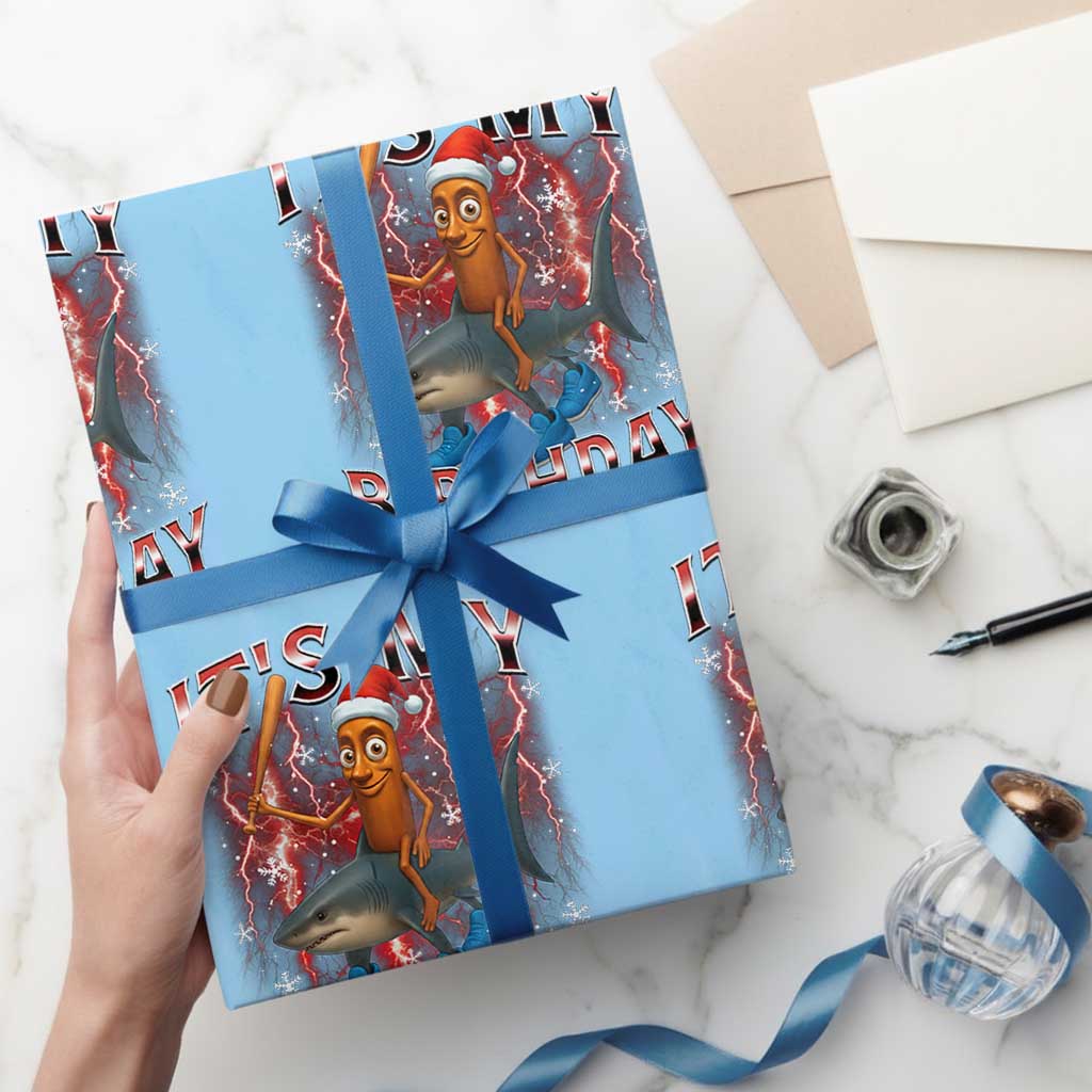 Italian Brainrot Christmas Meme Wrapping Paper Roll It Is My Birthday TS14 Light Blue Print Your Wear