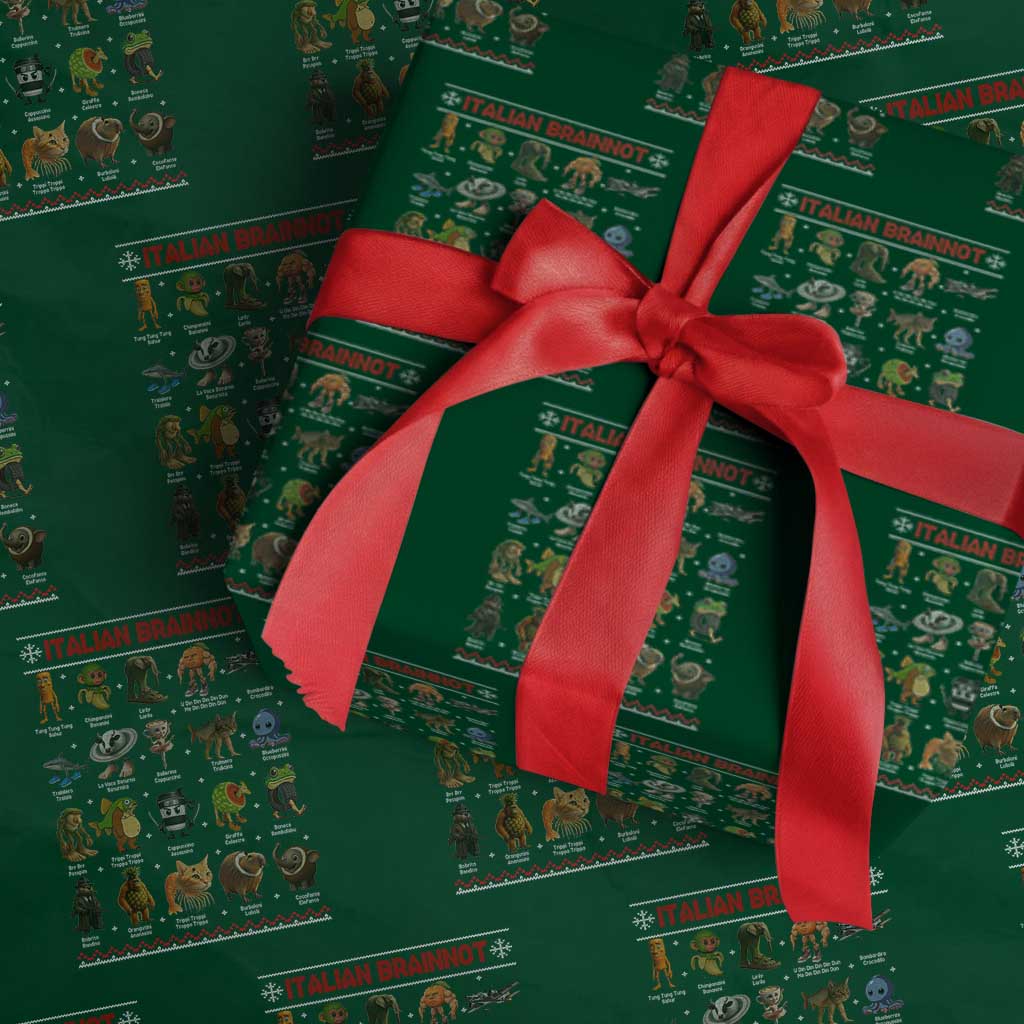 Italian Brainrot Xmas Wrapping Paper Roll Funny Brain Rot Gen-Z Meme TS14 Green Print Your Wear