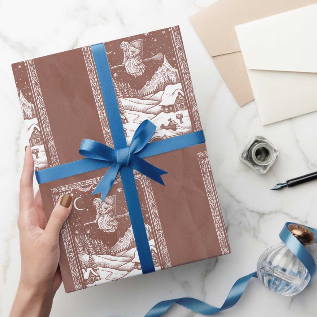 Italian Christmas La Befana Wrapping Paper Roll Buon Befana Folklore Xmas Witch TS11 Mocha Print Your Wear