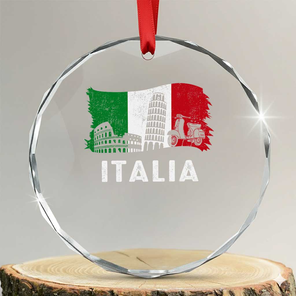 Italian Flag Crystal Glass Ornament Distressed Style Pisa Tower Colosseum Classic Scooter TS10 Transparent Glass 3'' Circle Print Your Wear
