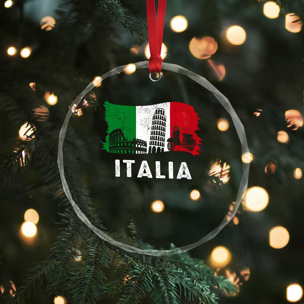 Italian Flag Crystal Glass Ornament Distressed Style Pisa Tower Colosseum Classic Scooter TS10 Print Your Wear