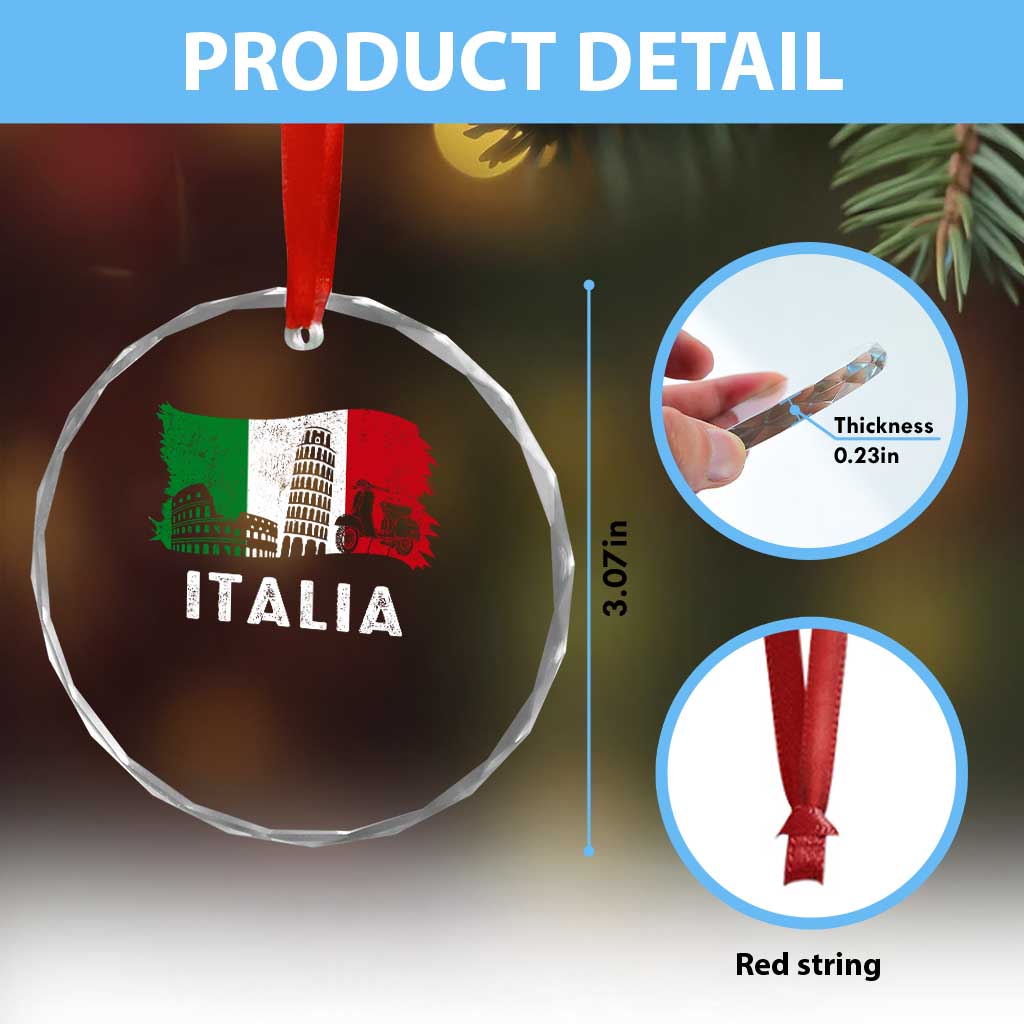 Italian Flag Crystal Glass Ornament Distressed Style Pisa Tower Colosseum Classic Scooter TS10 Print Your Wear