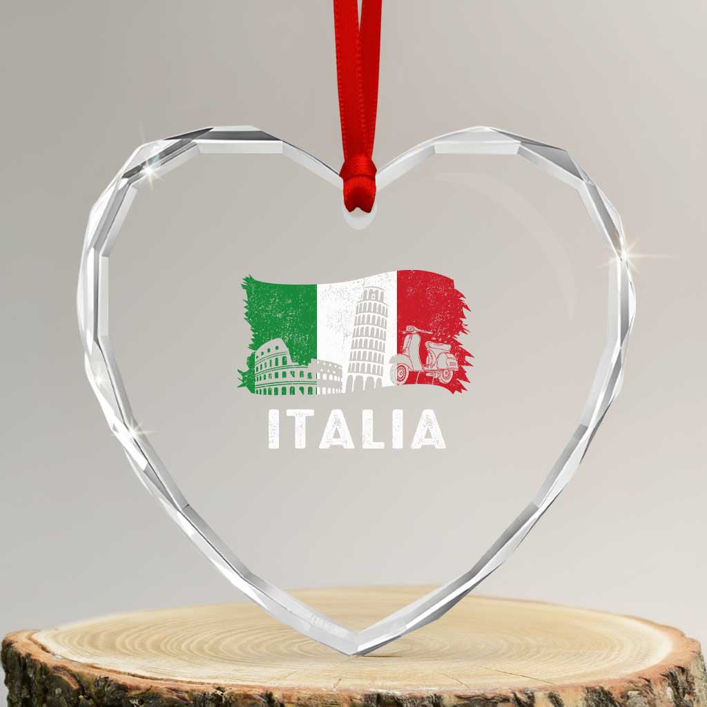 Italian Flag Heart Crystal Glass Ornament Distressed Style Pisa Tower Colosseum Classic Scooter TS10 Transparent Glass 3'' Heart Print Your Wear