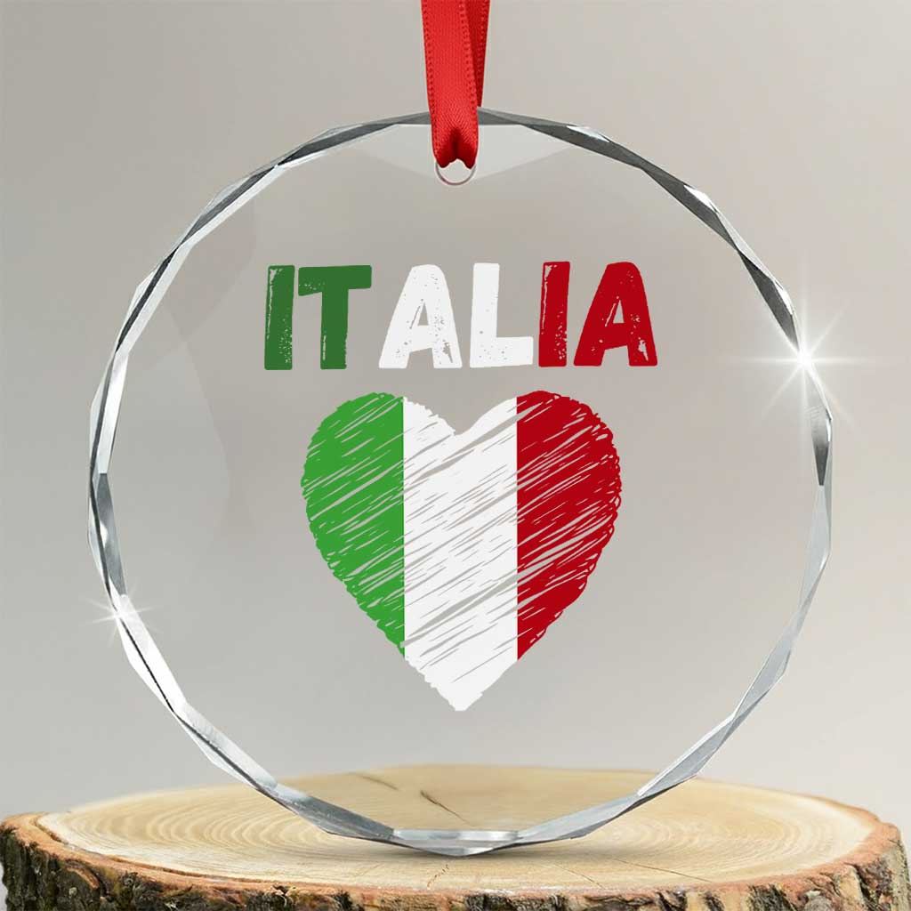 Italian Flag Heart Crystal Glass Ornament Retro Vintage Italia Graphic TS10 Transparent Glass 3'' Circle Print Your Wear