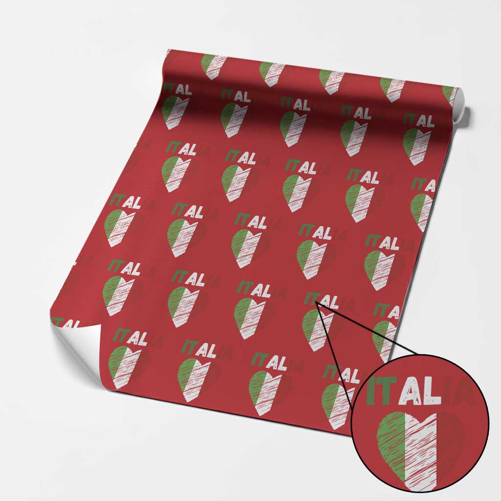 Italian Flag Heart Wrapping Paper Roll Retro Vintage Italia Graphic