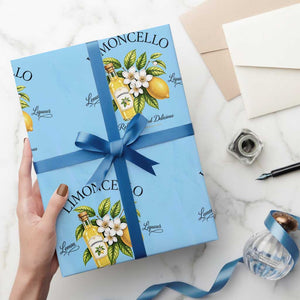Italian Summer Limoncello Lemon Liqueur Amalfi Italy Wrapping Paper Roll TS11 Light Blue Print Your Wear