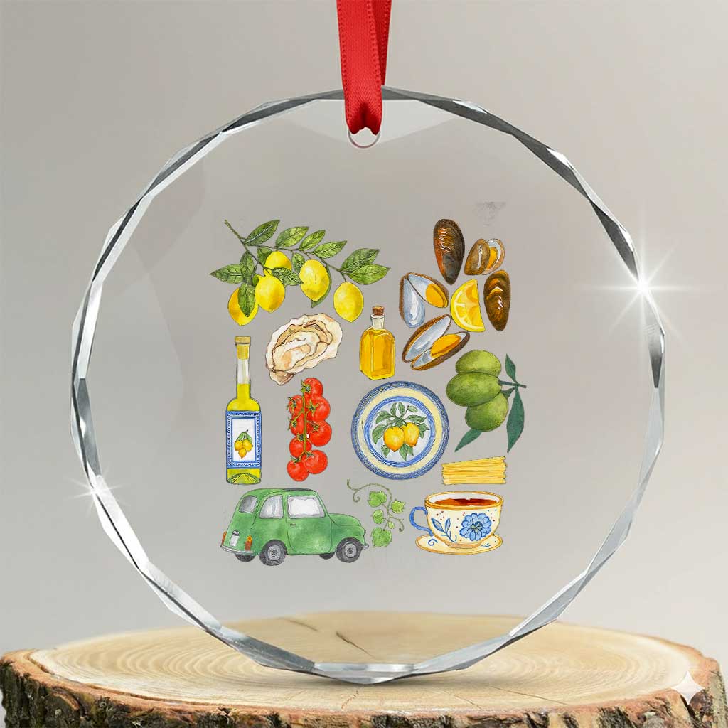 Italian Summer Scrapbook Crystal Glass Ornament Limoncello Seafood Coastal Italy La Dolce Vita TS02 Transparent Glass 3'' Circle Print Your Wear