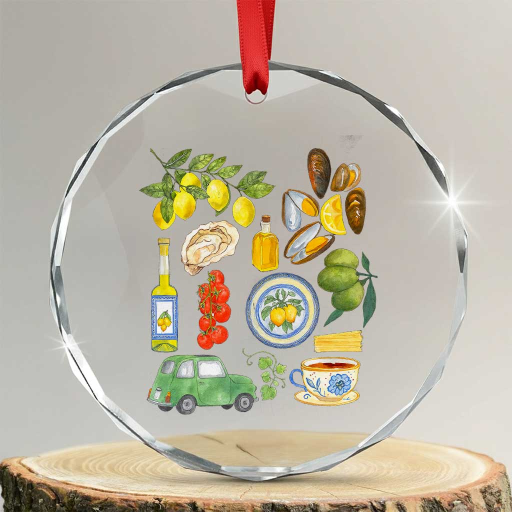 Italian Summer Scrapbook Crystal Glass Ornament Limoncello Seafood Coastal Italy La Dolce Vita TS02 Transparent Glass 3'' Circle Print Your Wear