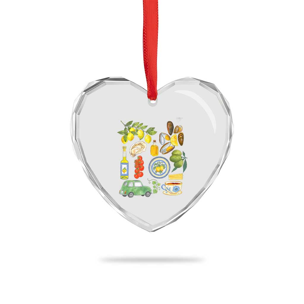 Italian Summer Scrapbook Heart Crystal Glass Ornament Limoncello Seafood Coastal Italy La Dolce Vita TS02 Print Your Wear