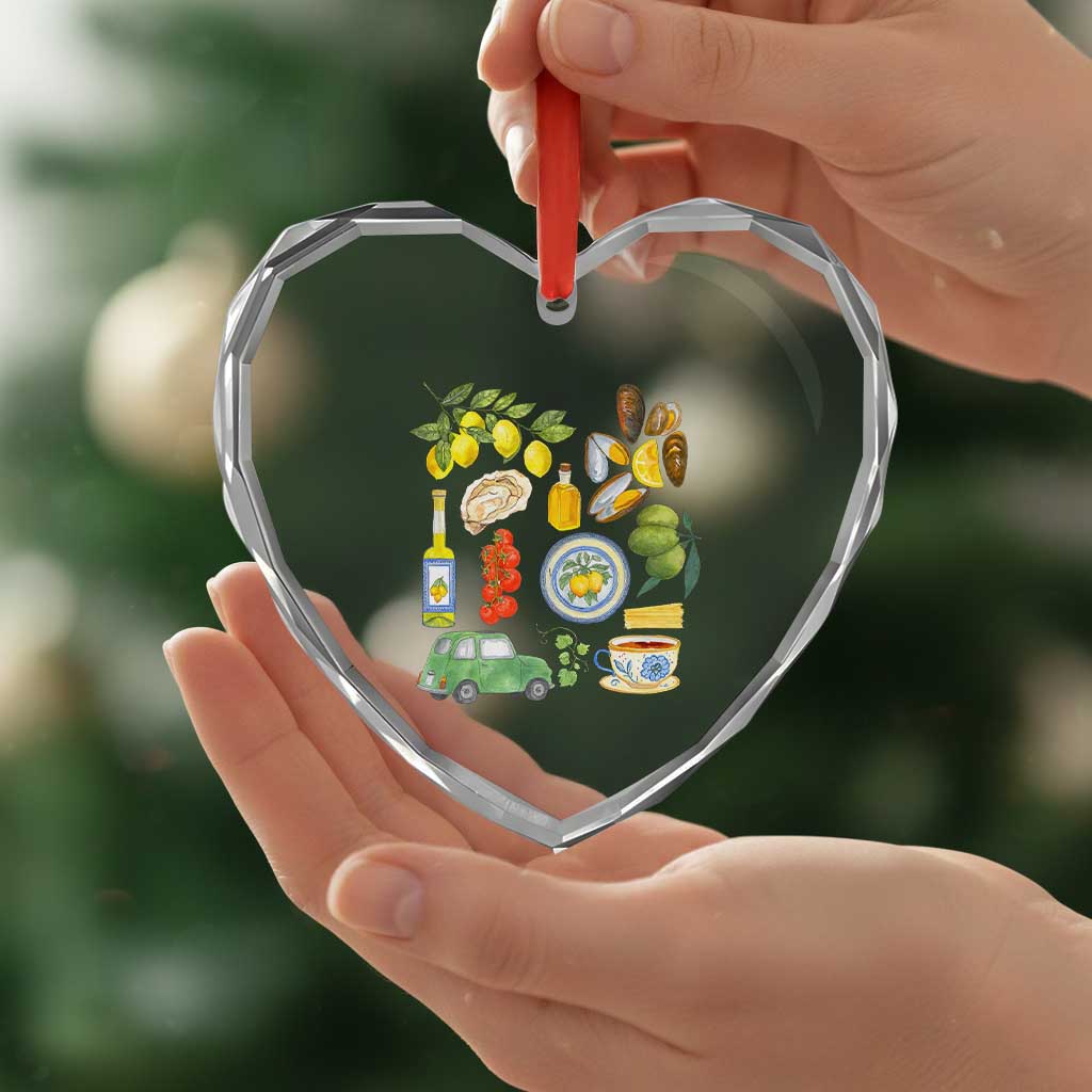 Italian Summer Scrapbook Heart Crystal Glass Ornament Limoncello Seafood Coastal Italy La Dolce Vita TS02 Print Your Wear