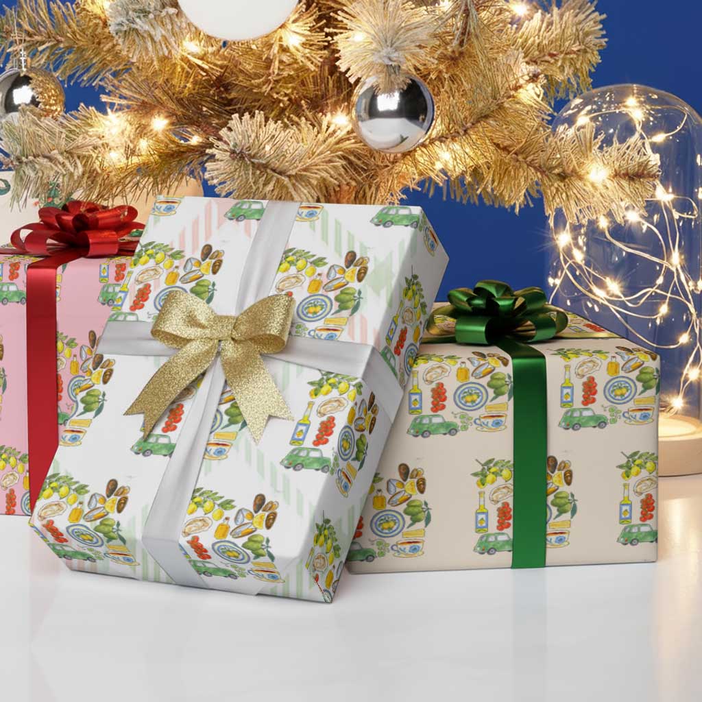 Italian Summer Scrapbook Wrapping Paper Roll Limoncello Seafood Coastal Italy La Dolce Vita TS02 Print Your Wear