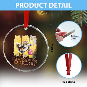 Its A Good Day To Crochet Crystal Glass Ornament Cute Cat Chasing Yarn TS12 Print Your Wear