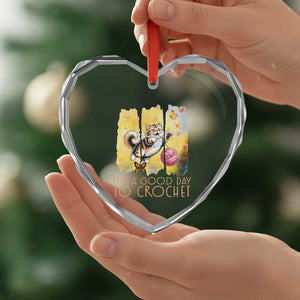 Its A Good Day To Crochet Heart Crystal Glass Ornament Cute Cat Chasing Yarn TS12 Print Your Wear