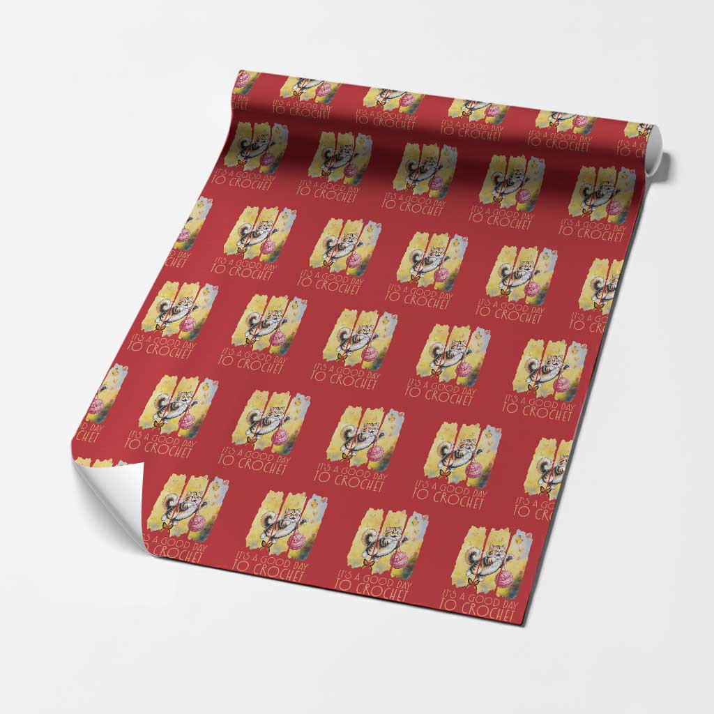 Its A Good Day To Crochet Wrapping Paper Roll Cute Cat Chasing Yarn TS12 Red Print Your Wear