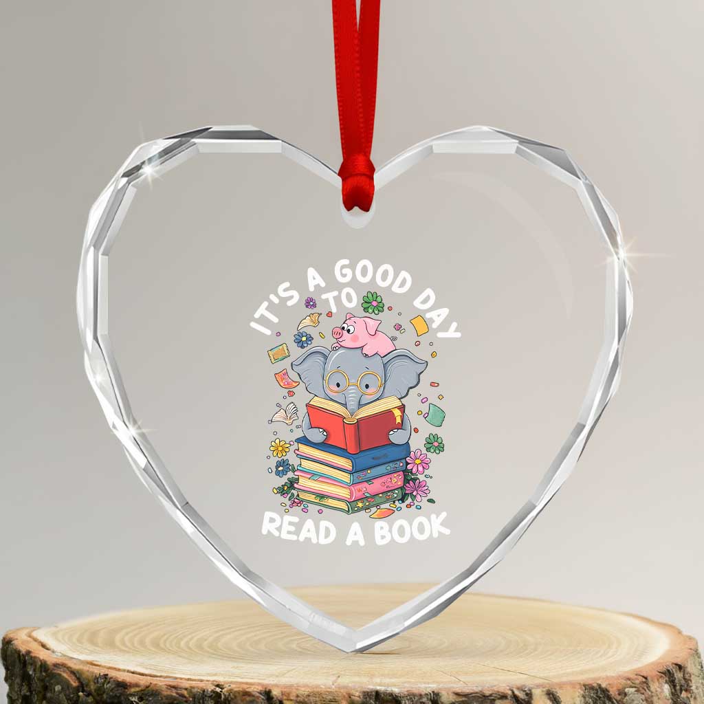 Its A Good Day To Read Book Heart Crystal Glass Ornament Cute Elephant Reading Across America TS02 Transparent Glass 3'' Heart Print Your Wear